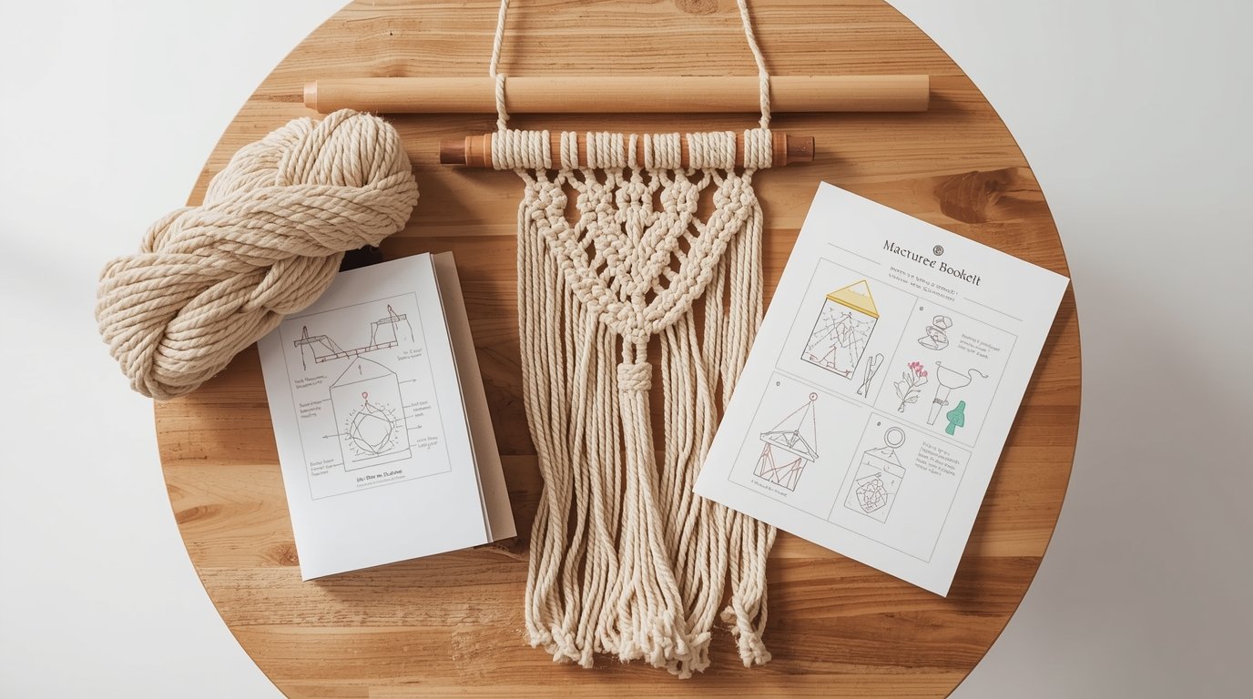 Complete macramé wall hanging kit with natural cotton rope